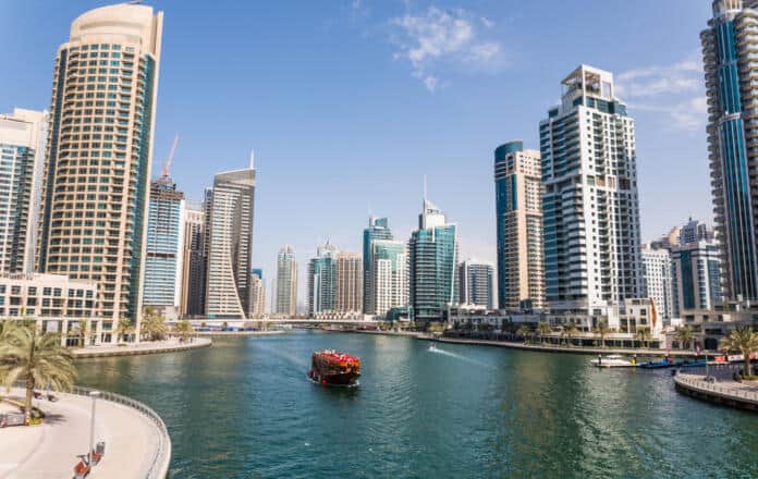 Dubai, UAE - October, 2018. Modetn city of the luxury center of Dubai, United Arab Emirates